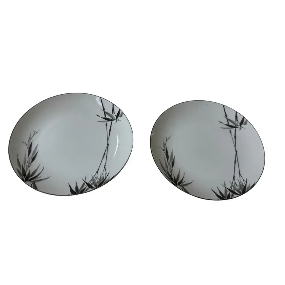 VTG‎ Sango Black Bamboo Japan Salad Plates (2) #6518 Discontinued Brunch 1980’s
